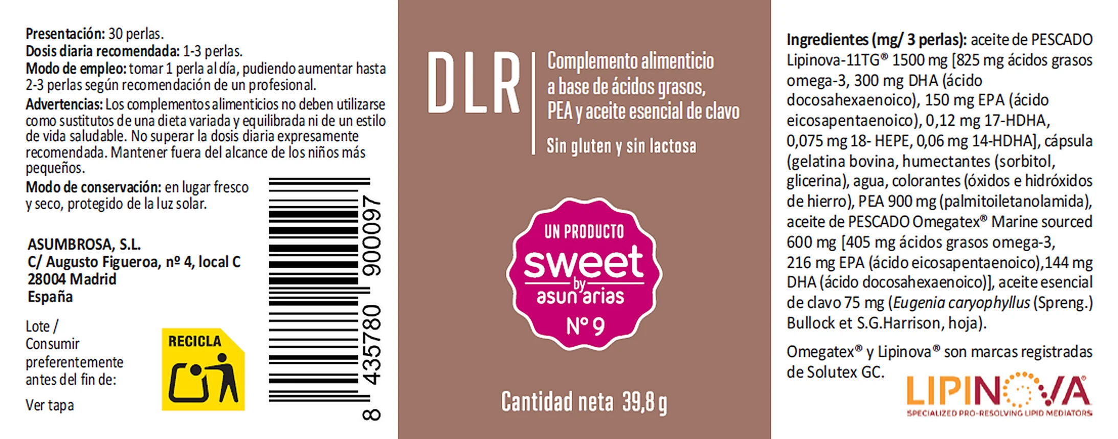 La etiqueta de DLR, Sweet Nº9, entera: ingredientes, modo de empleo y advertencias